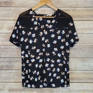 cooper & ella | Black Floral V-Neck Top L